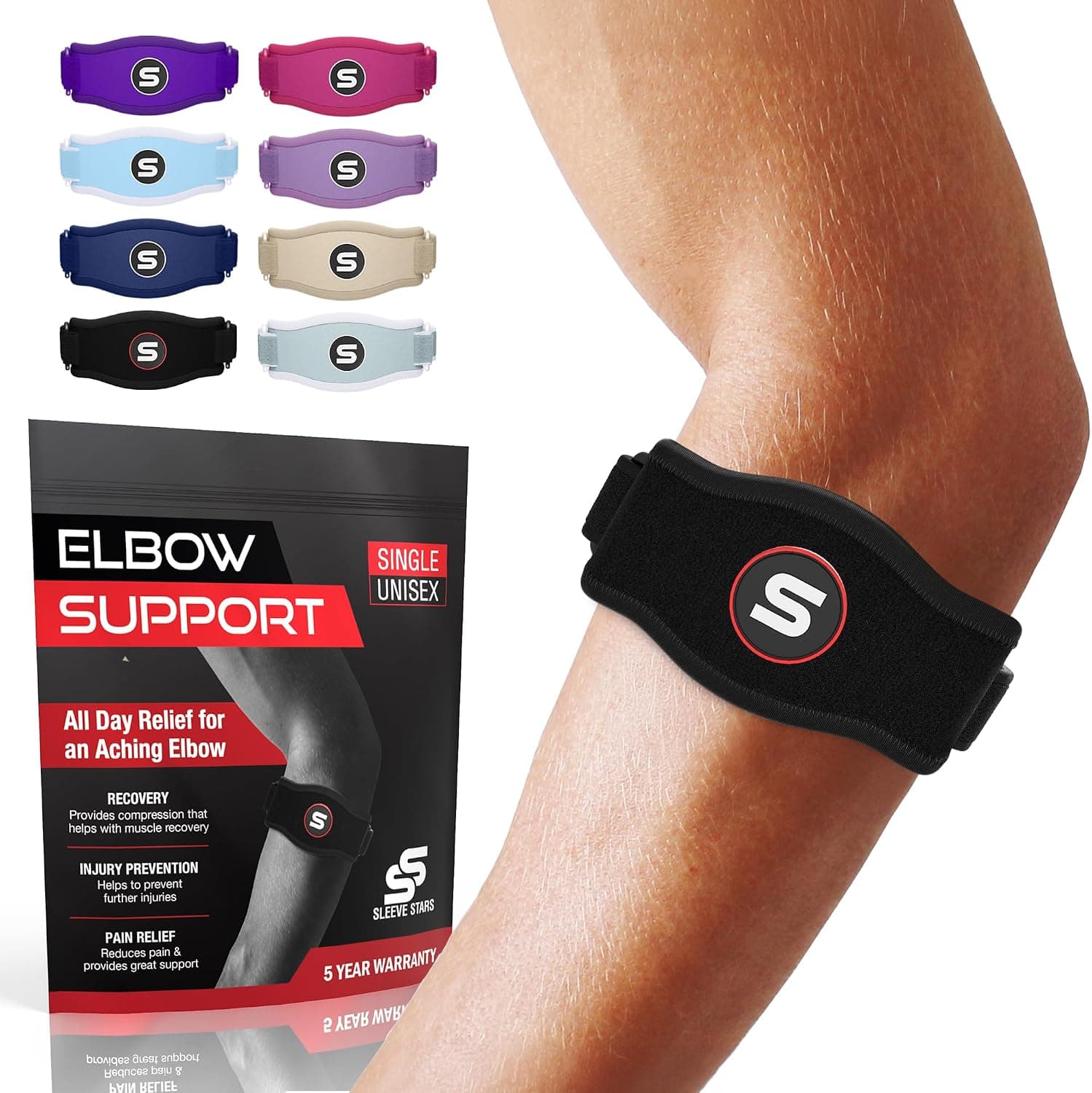 Sleeve Stars Tennis Elbow Brace Golfers Elbow Strap Support Wrap Fits 9 to 23 inch