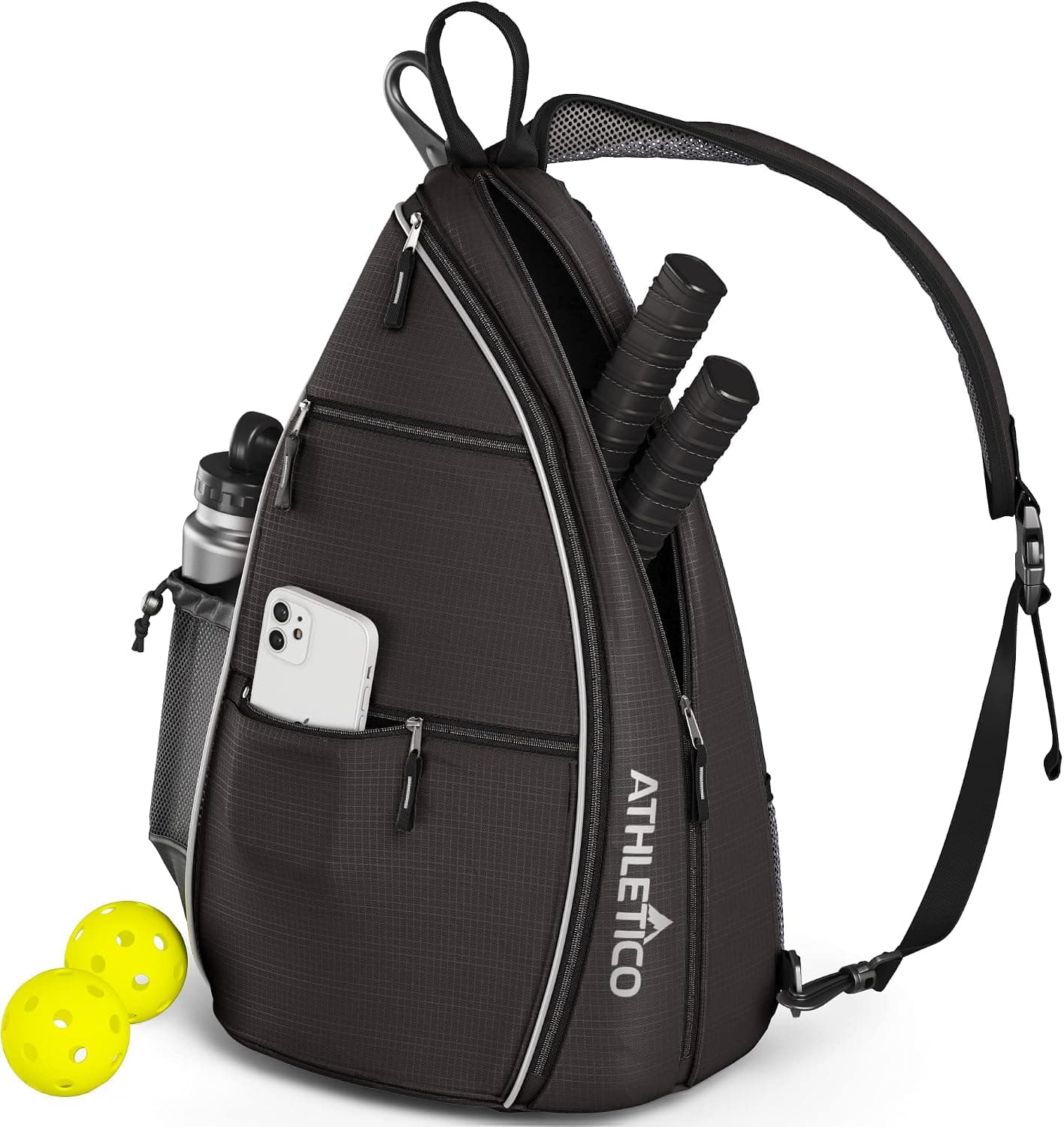 Athletico Sling Bag - Crossbody Backpack for Pickleball, Tennis, Racketball (Black)