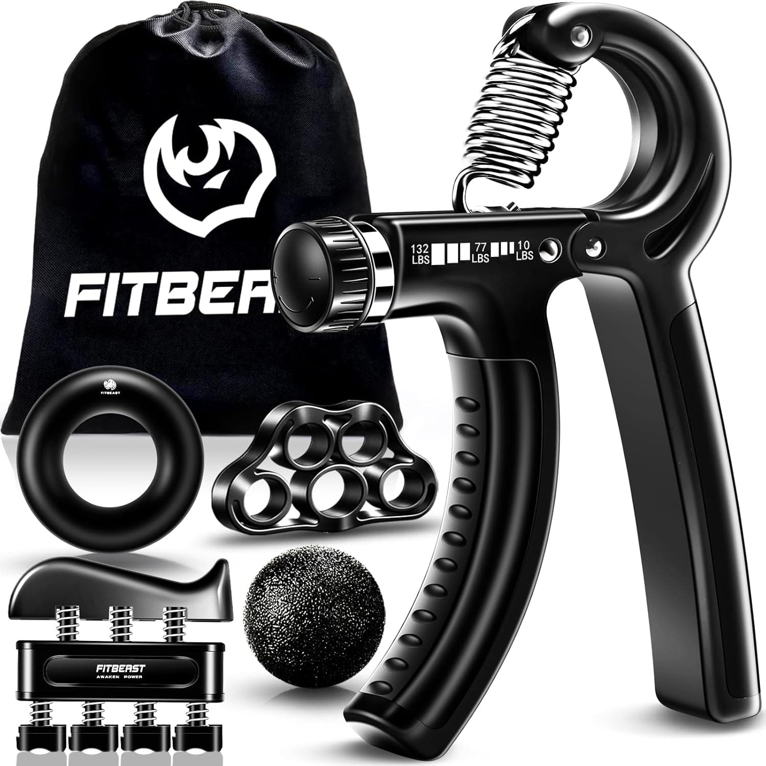 FitBeast Grip Strengthener Forearm Hand Grips Strengthener Kit 5 Pack Adjustable Resistance Black