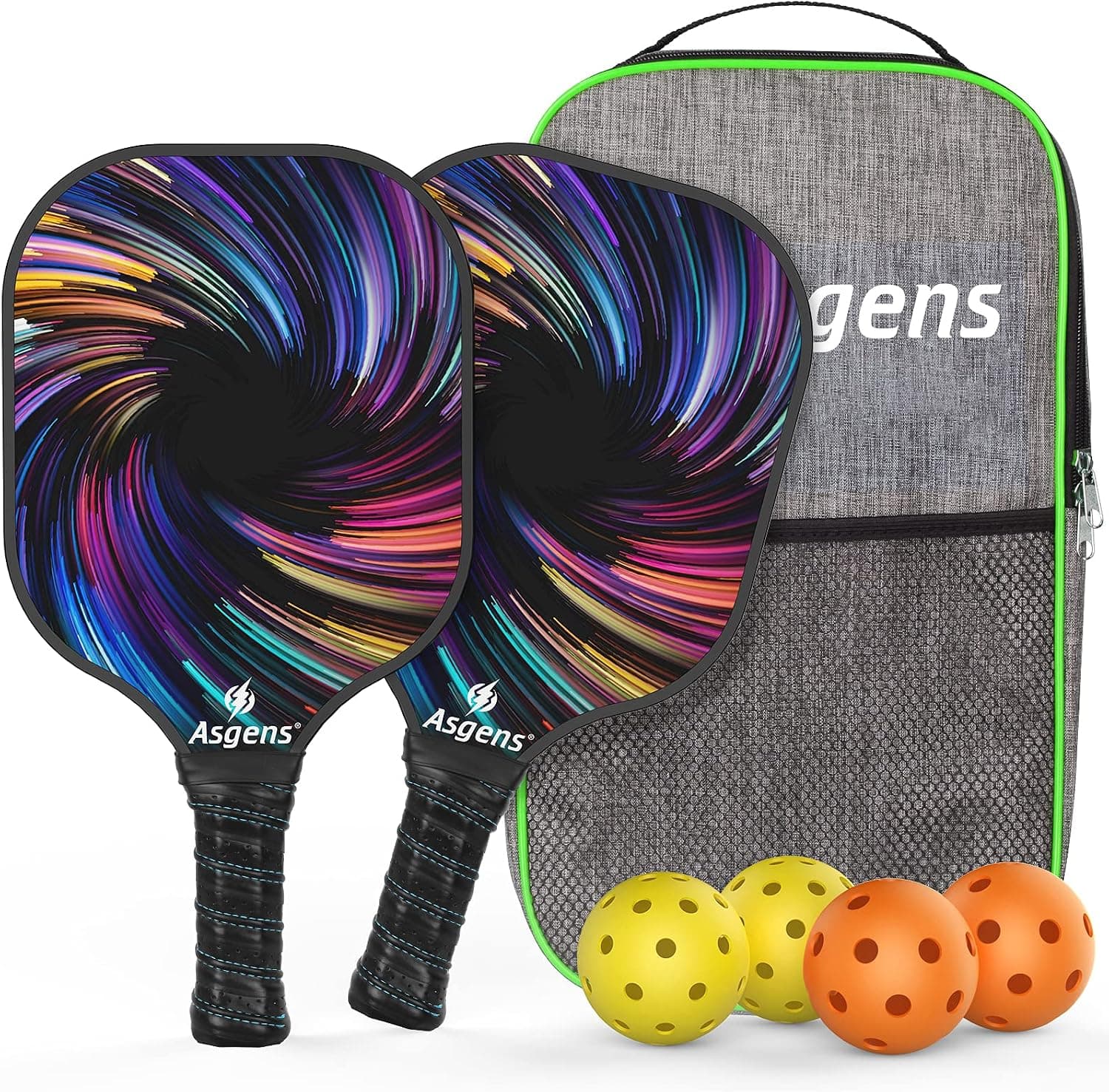 Asgens Pickleball Paddles Set of 2 USAPA Pro Lightweight Graphite with Carry Bag and 4 Balls