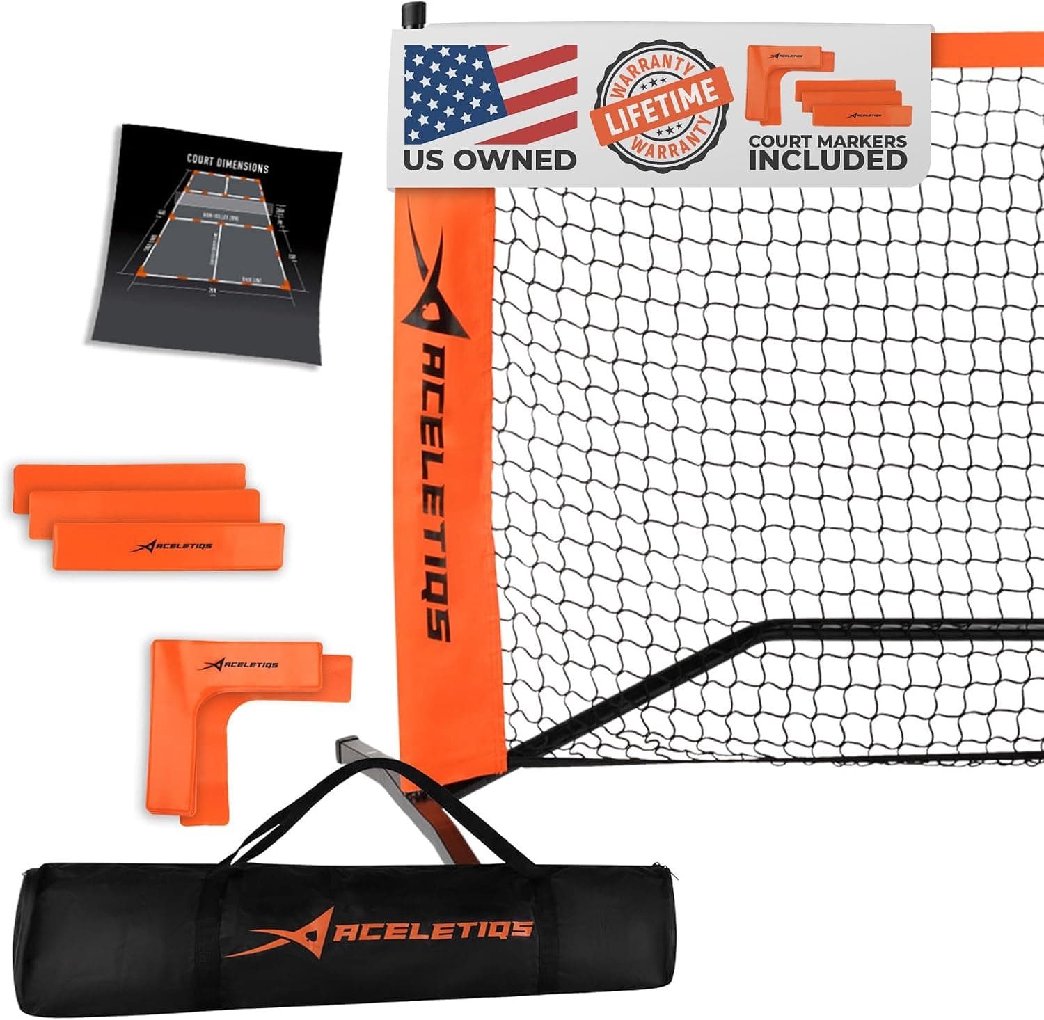 Portable Pickleball Net System, 22ft Full Regulation Size with Floor Markers and Carry Bag