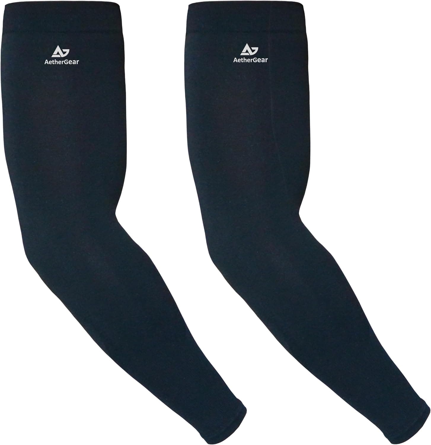 AetherGear Compression Arm Sleeve (1 Pair) - Protection Cover for Basketball, Cycling, Tennis, Golf, Baseball, Sports (Black)