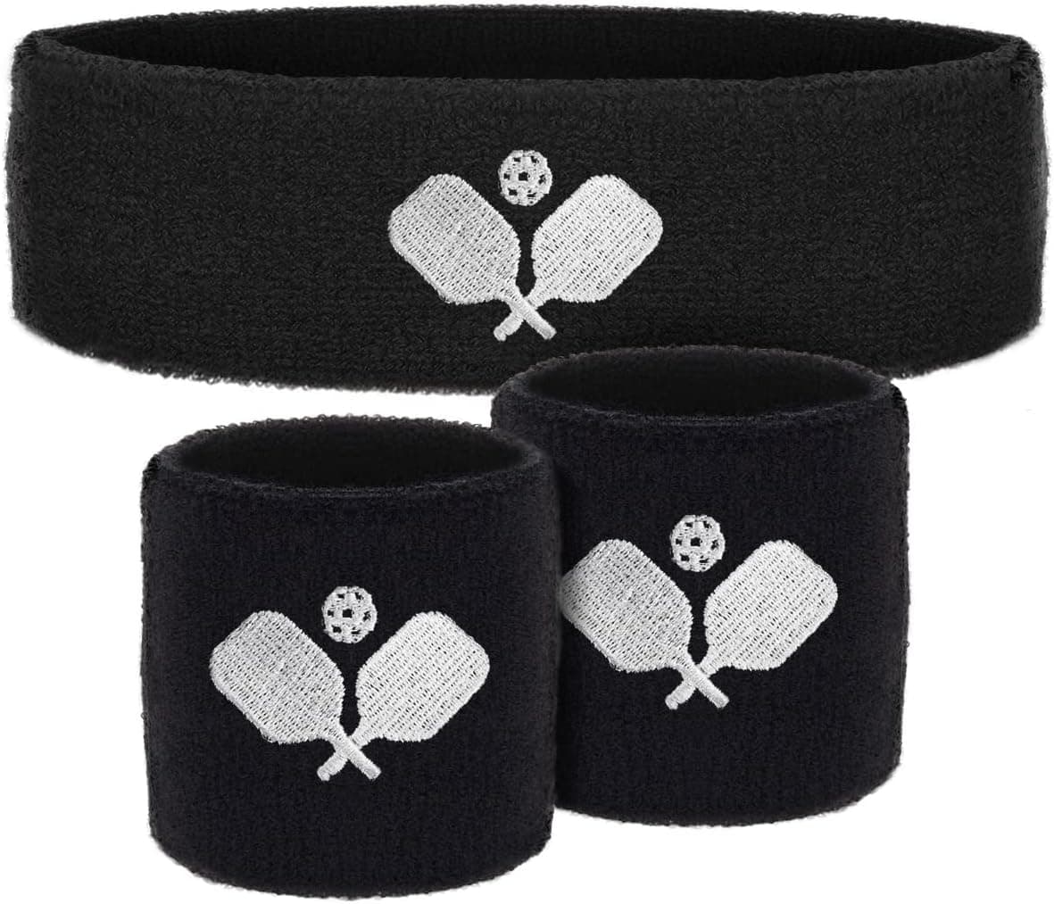 Pickleball Sweatbands 3 Piece Sweat Absorption Wristbands and Headband Moisture Wicking Athletic Cotton