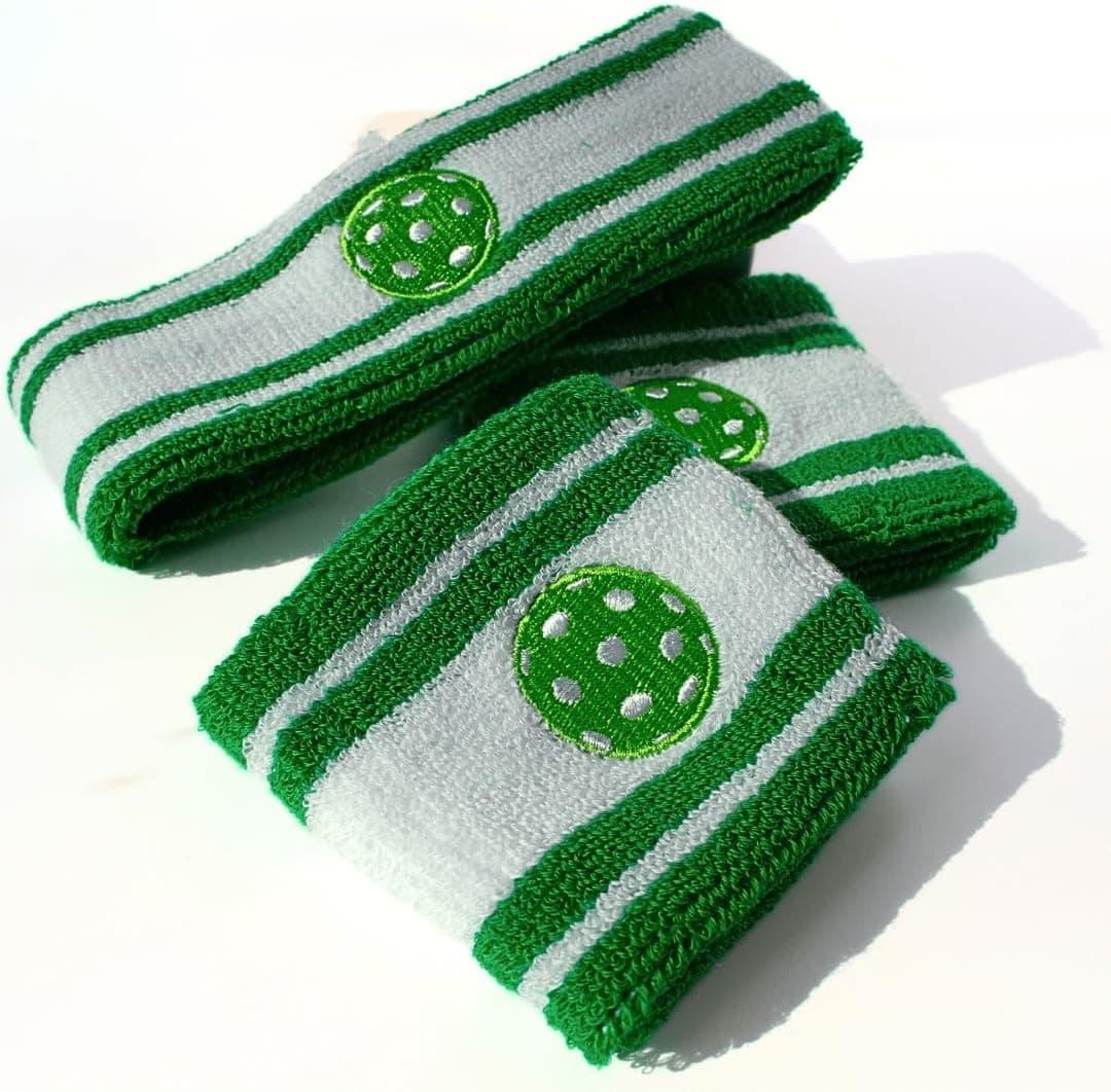 The Fern Trail Pickleball Headband and Sweatband Set - Absorbent Terry Cloth Pickleball Equipment (Black)