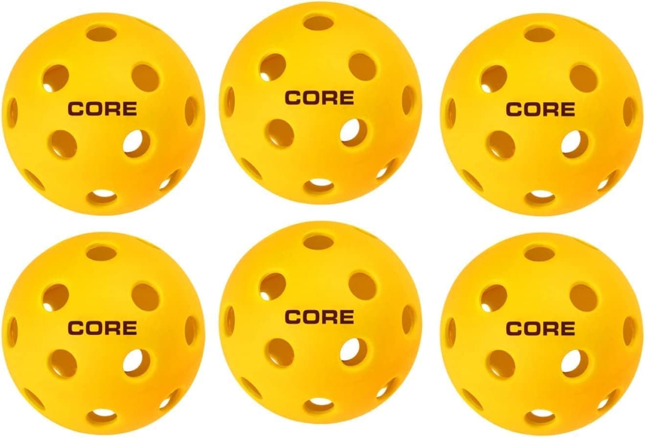 CORE Pickleball Indoor Pickleball Balls, 26 Holes, Yellow, 6-Pack