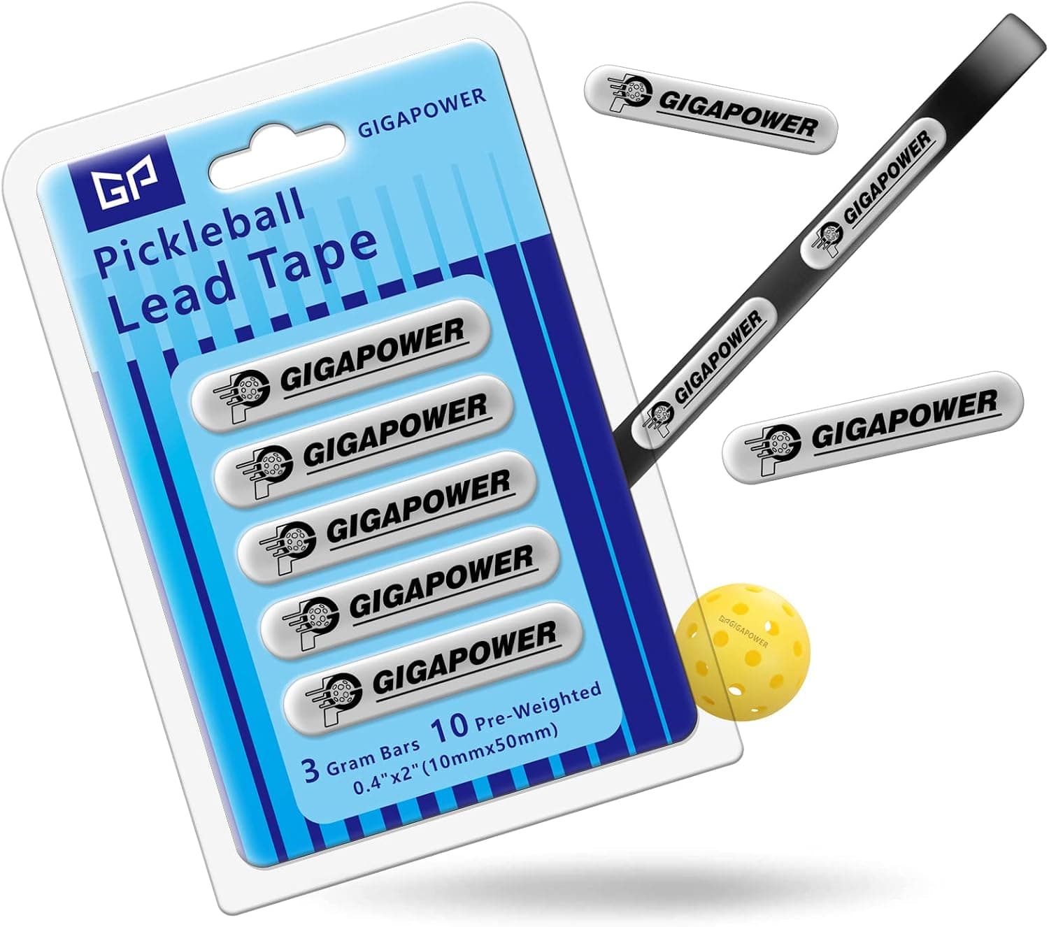 GIGAPOWER Pickleball Lead Tape, 3g Weighted Lead Tape Strips, High Adhesive Bars for Paddles & Rackets, Customize Weight for Control & Power