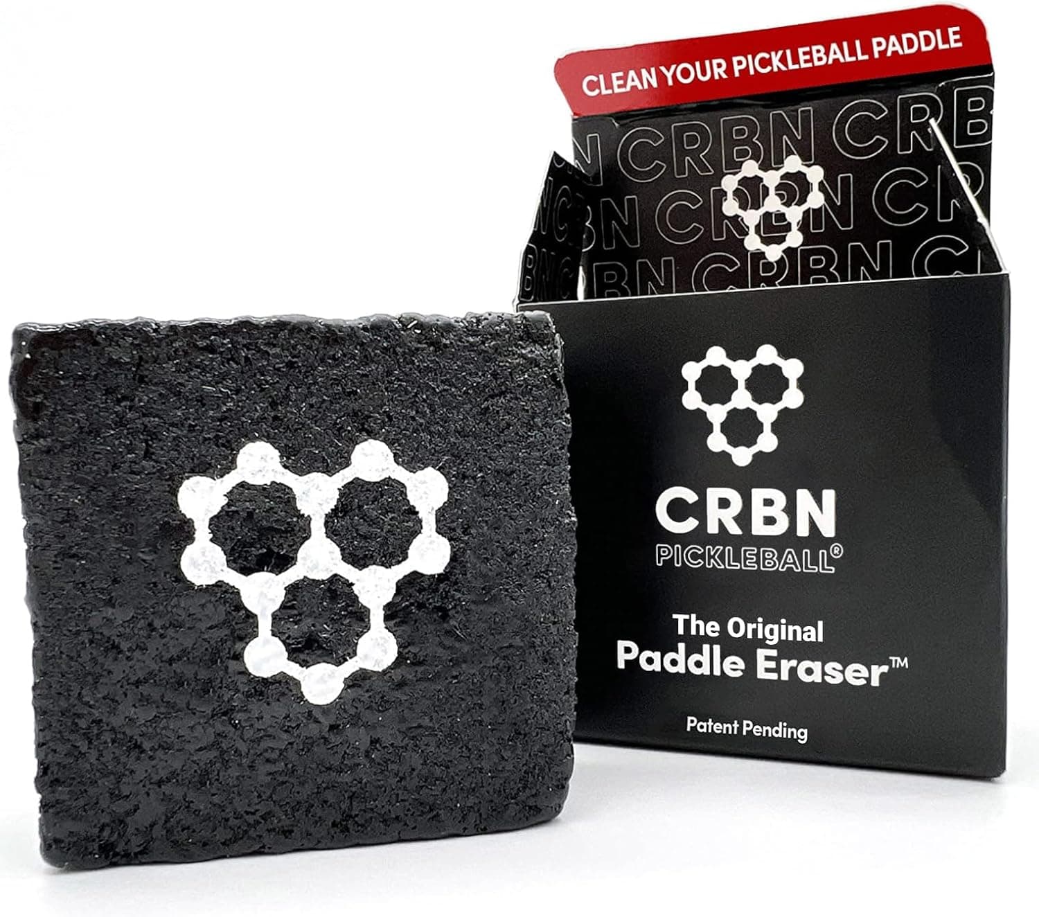 CRBN Pickleball Paddle Eraser, Carbon Fiber Pickle Ball Racket Cleaner, Rubber Bar to Remove Ball Residue, Dirt & Minor Scratches (Black, 1 Pack)