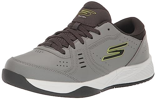 Skechers Men's Viper Court Smash Pickleball Sneaker, Grey/Lime, 10.5