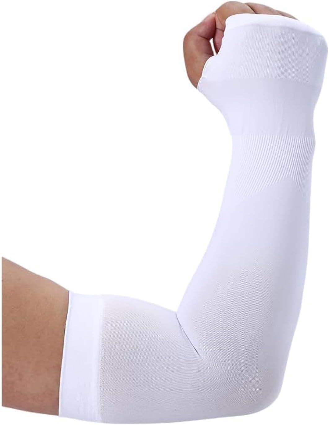 KUHNMARVIN Compression Arm Sleeves for Men & Women - Tattoo Cover-Up, Volleyball, Softball, Pickleball (2 pairs white with hand cover)