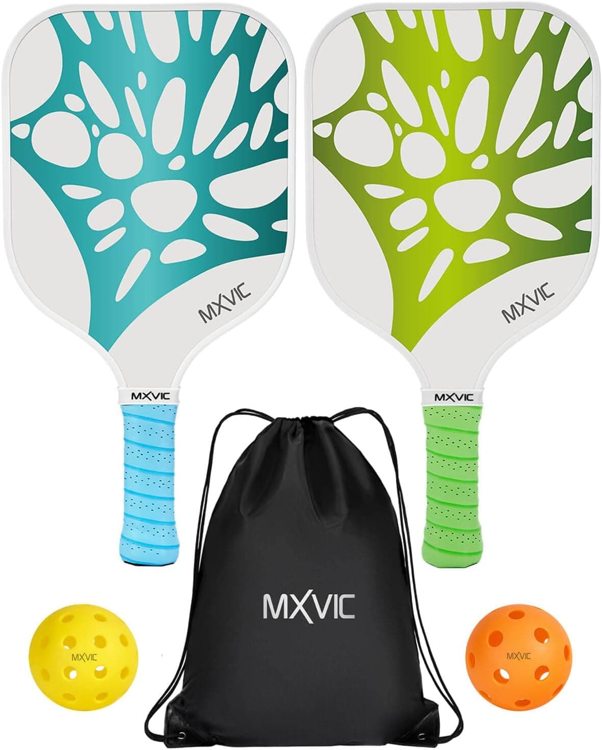 MXVIC Pickleball Paddles Set of 2 with Balls and Racket Bag, Lightweight for Outdoor Indoor Play