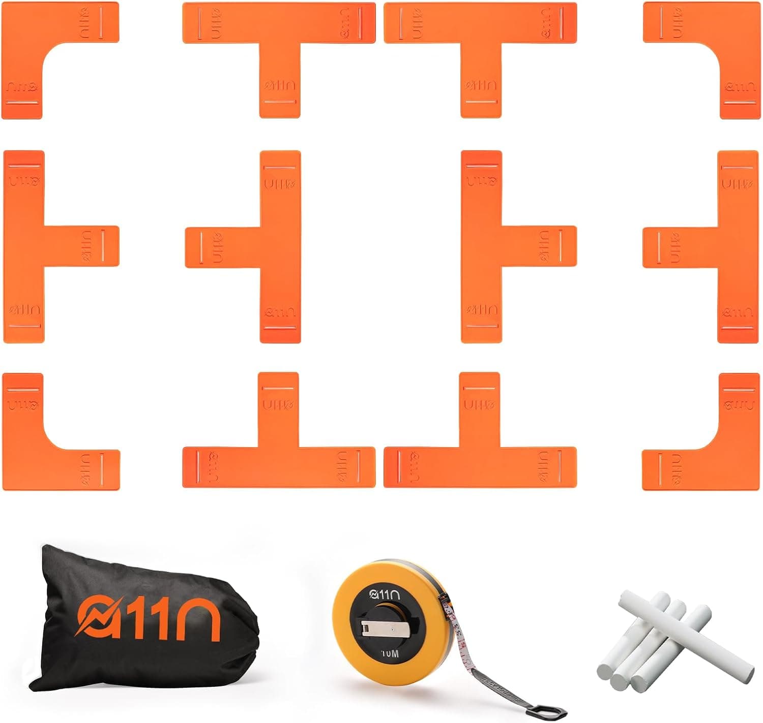 A11N Pickleball Court Marking Kit, Throw Down Markers with 33ft Tape Measure, Chalk and Bag (Neon Orange)