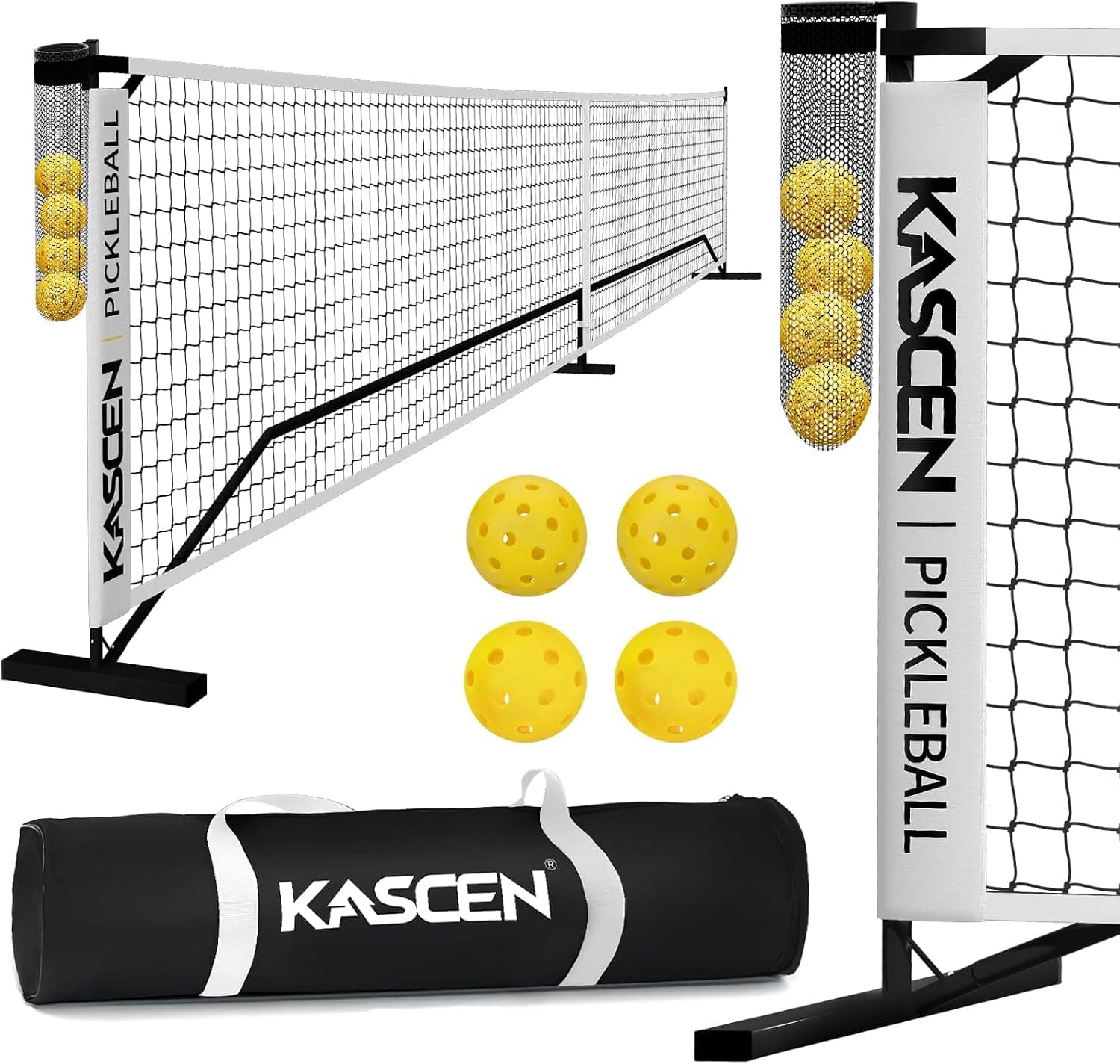 Pickleball Net, 22 FT USAPA Regulation Size Portable with Ball Holder, 4 Pickleballs & Carry Bag (White)