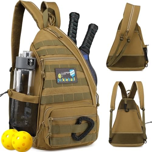 SunForMorning Pickleball Bag, Tactical Pickleball Backpack for Men Women | Adjustable Sling Bag with Fence Hook Water Bottle (Includes 2 Patches+1Carabiner)