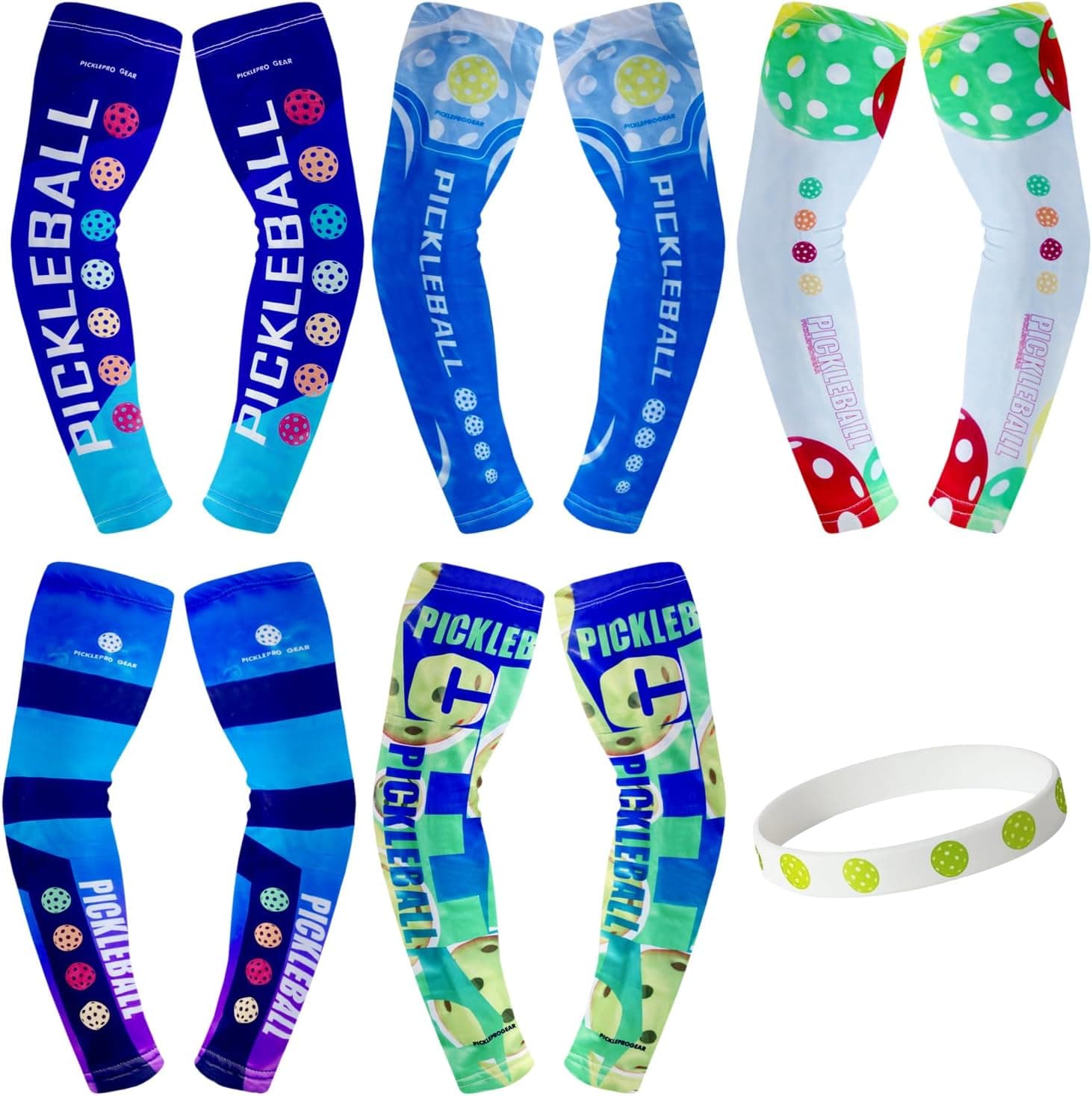 PickleProGear Pickleball Arm Sleeves - Compression Fit & UV Protection - Breathable Sports Sleeves, M/L, 5 Designs