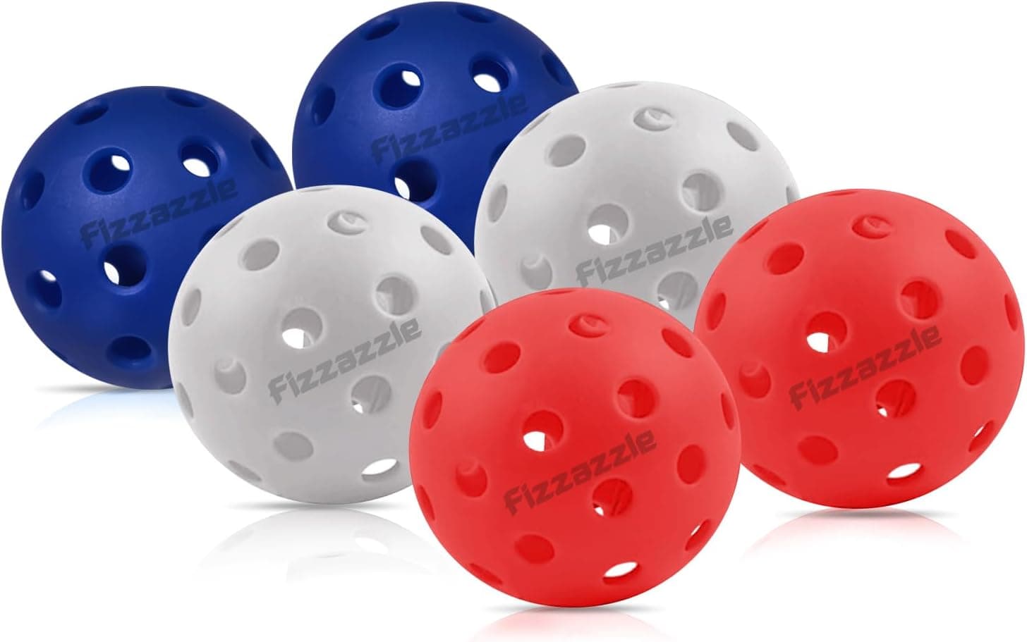 Fizzazzle Outdoor Pickleball Balls 40 Holes, 6 Pack Red White and Blue