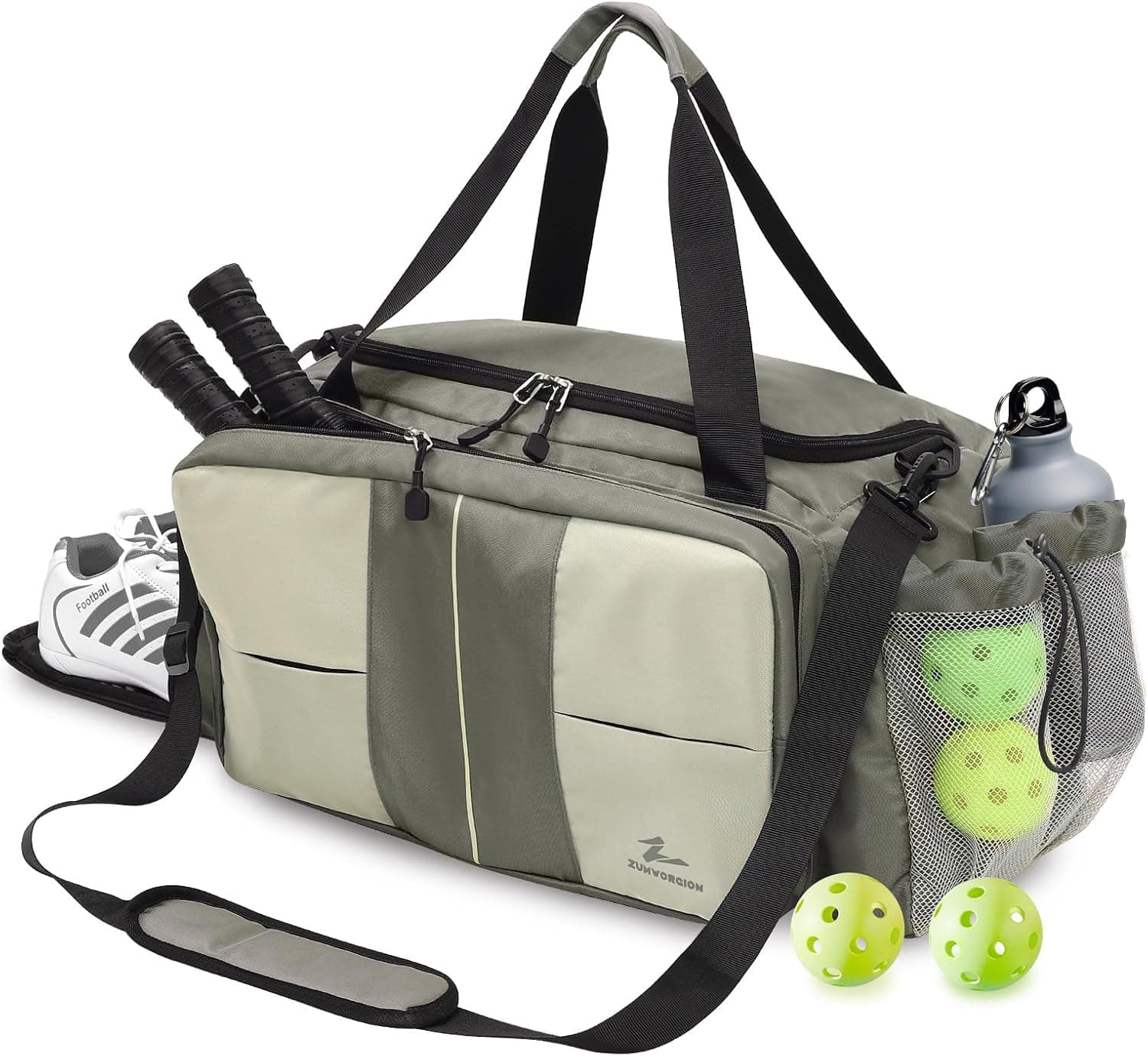 Pickleball Gym Bag with Shoe Compartment - 40L Duffle Tote Backpack with Crossbody Sling Strap