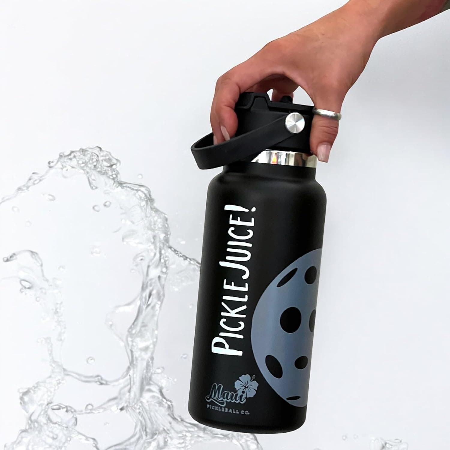 Maui Pickleball Co Pickleball Water Bottle 32oz Insulated Stainless Steel Sip Straw Lid