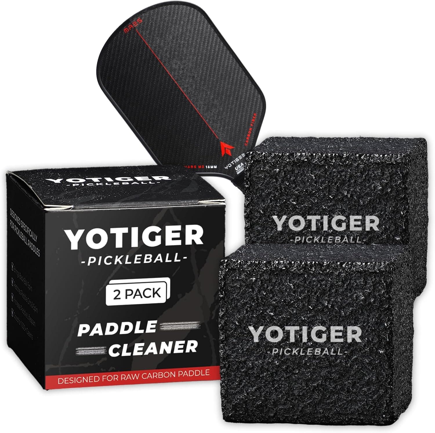 YOTIGER Pickleball Paddle Eraser 2-Pack, Carbon Fiber Pickleball Paddle Cleaner to Erase Residue, Stains, Minor Scratches, Restore Grit & Spin