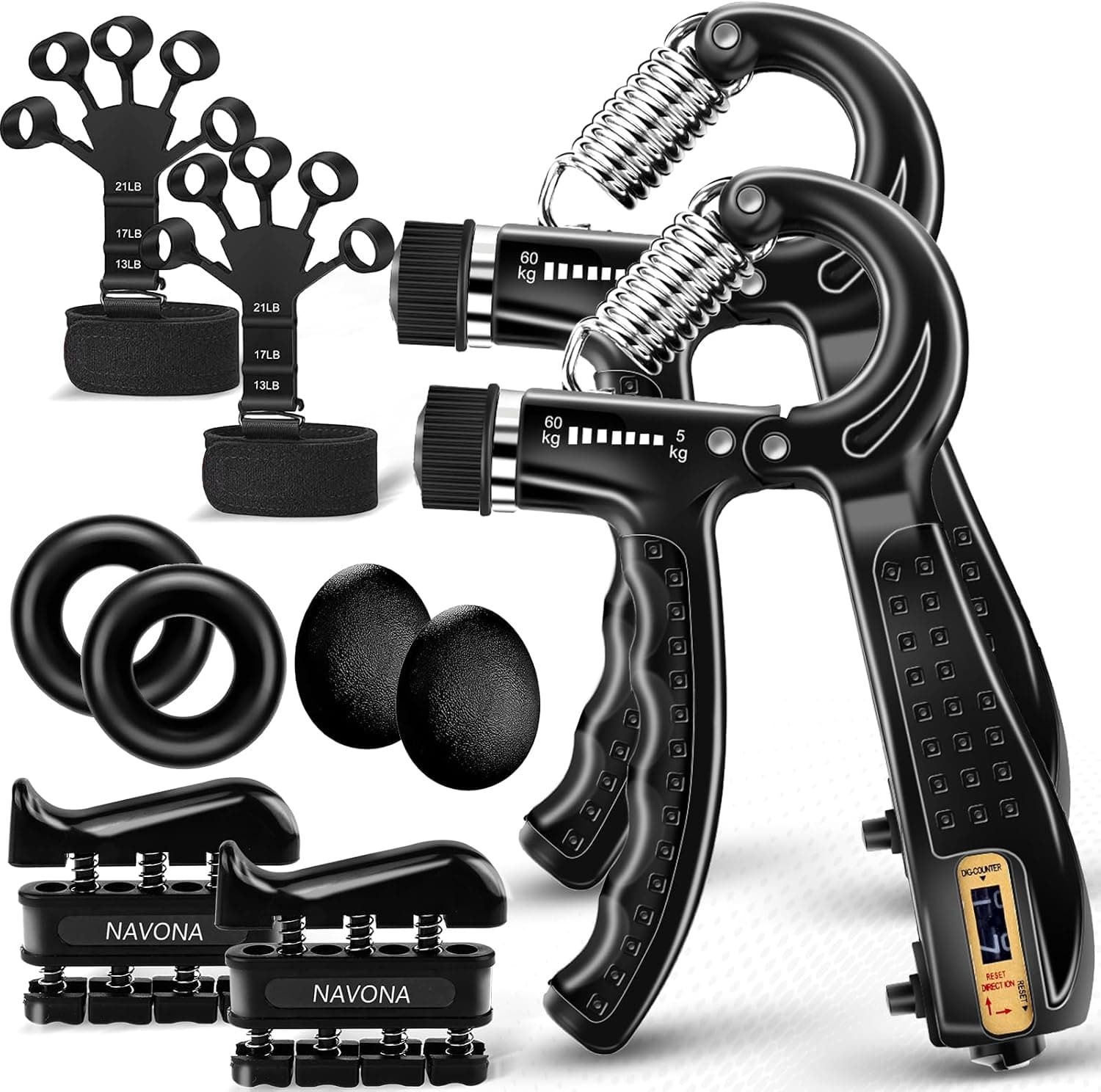 10 PCS Grip Strength Trainer Kit Hand Gripper Forearm Finger Strengthener Stress Relief Ball