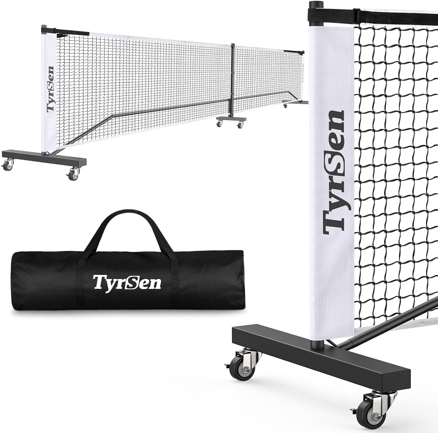 TYRSEN Portable Pickleball Net on Wheels 22FT for Driveway Backyard