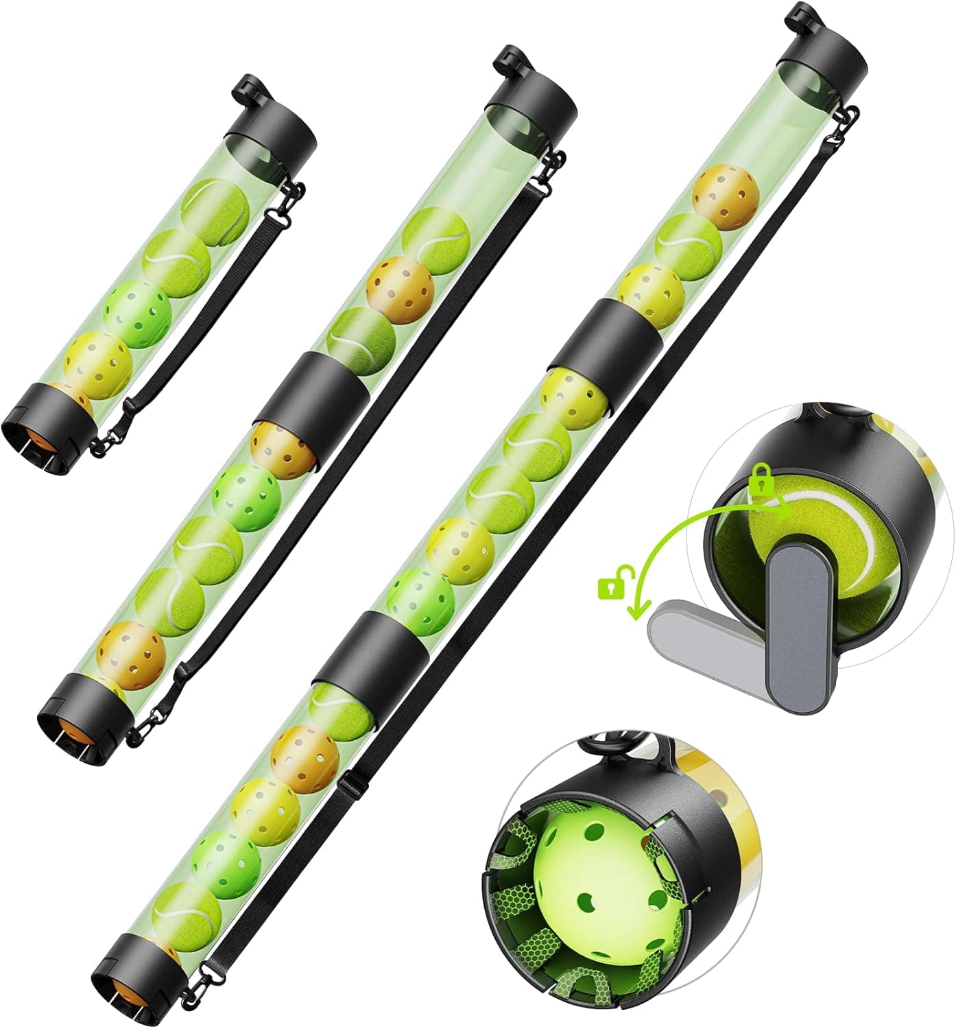 SELMOR 17 Balls Pickleball Ball Retriever & Holder Storage with Strap, Tube Pickup Collector