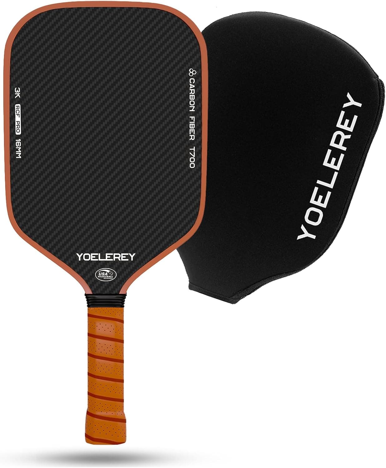 YOELEREY Carbon Fiber Pickleball Paddle 3K Carbon Abrasion Surface 16mm Honeycomb Core T700