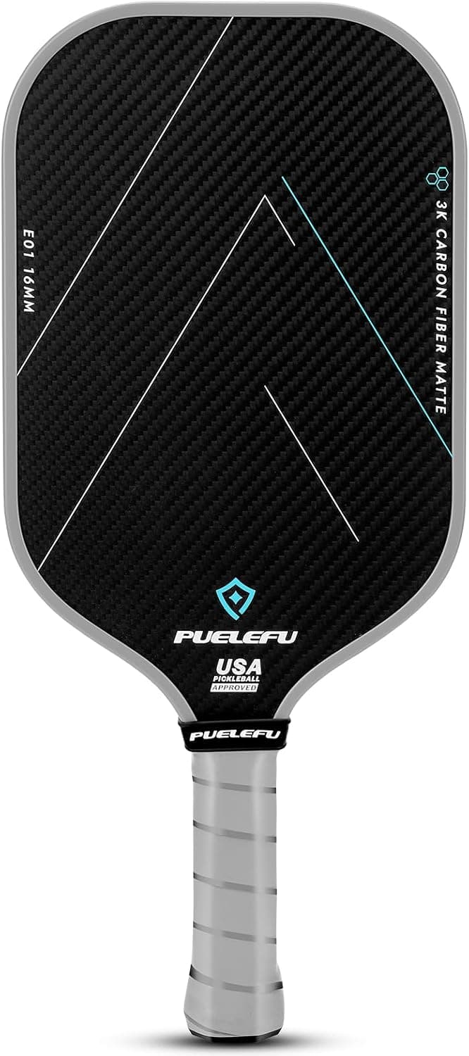 3K Raw Carbon Fiber Surface Pickleball Paddle 16mm Honeycomb Core High Grit & Spin, Black-Power