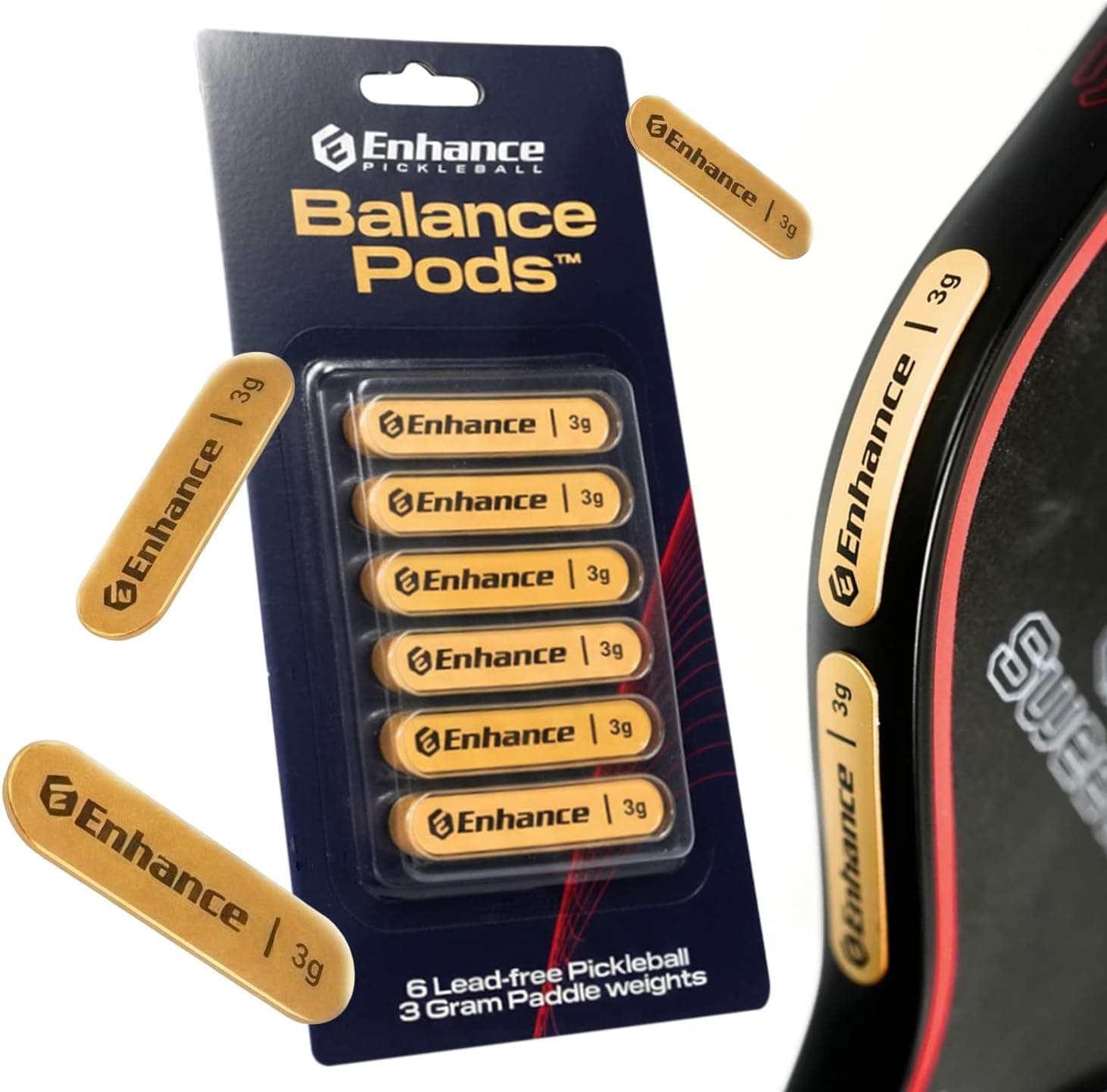 Enhance Pickleball Balance Pods, Tungsten Tape for Pickleball Paddles, Lead Tape Alternative, Easy Application Paddle Weights, Gold