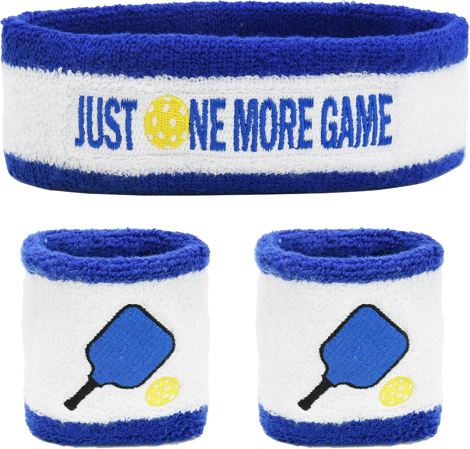 3 Pcs Sweatband Set Men Women Moisture Wicking 2 Wristbands and 1 Headband for Pickleball Tennis