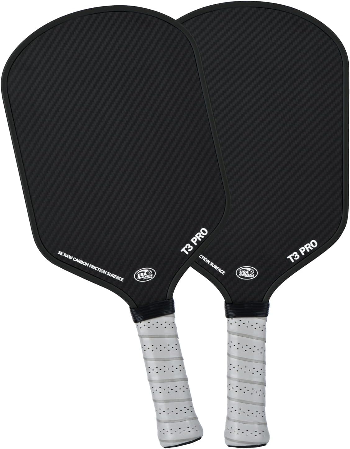 3K Raw Carbon Fiber Elongated Handle Pickleball Paddle, 16mm Honeycomb Core, 2-Pack