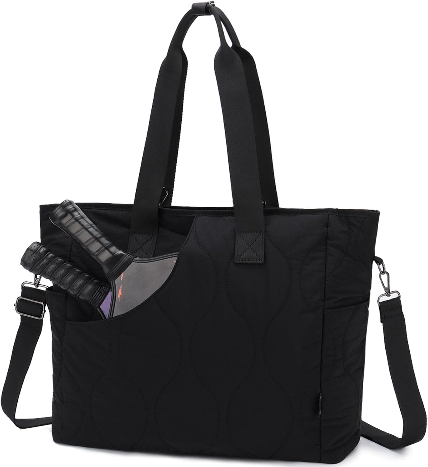 VASCHY Pickleball Tote Bag Quilted Puffer with Crossbody Strap (Black)