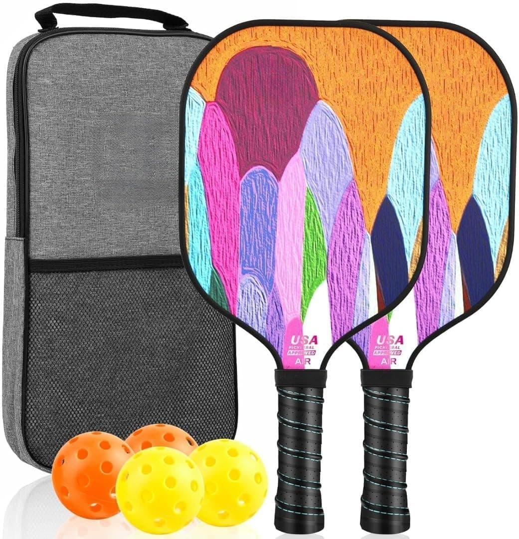 Mayboom Pickleball Paddles Set of 2 or 4 USAPA Approved Fiberglass with 4 Balls and Carry Bag