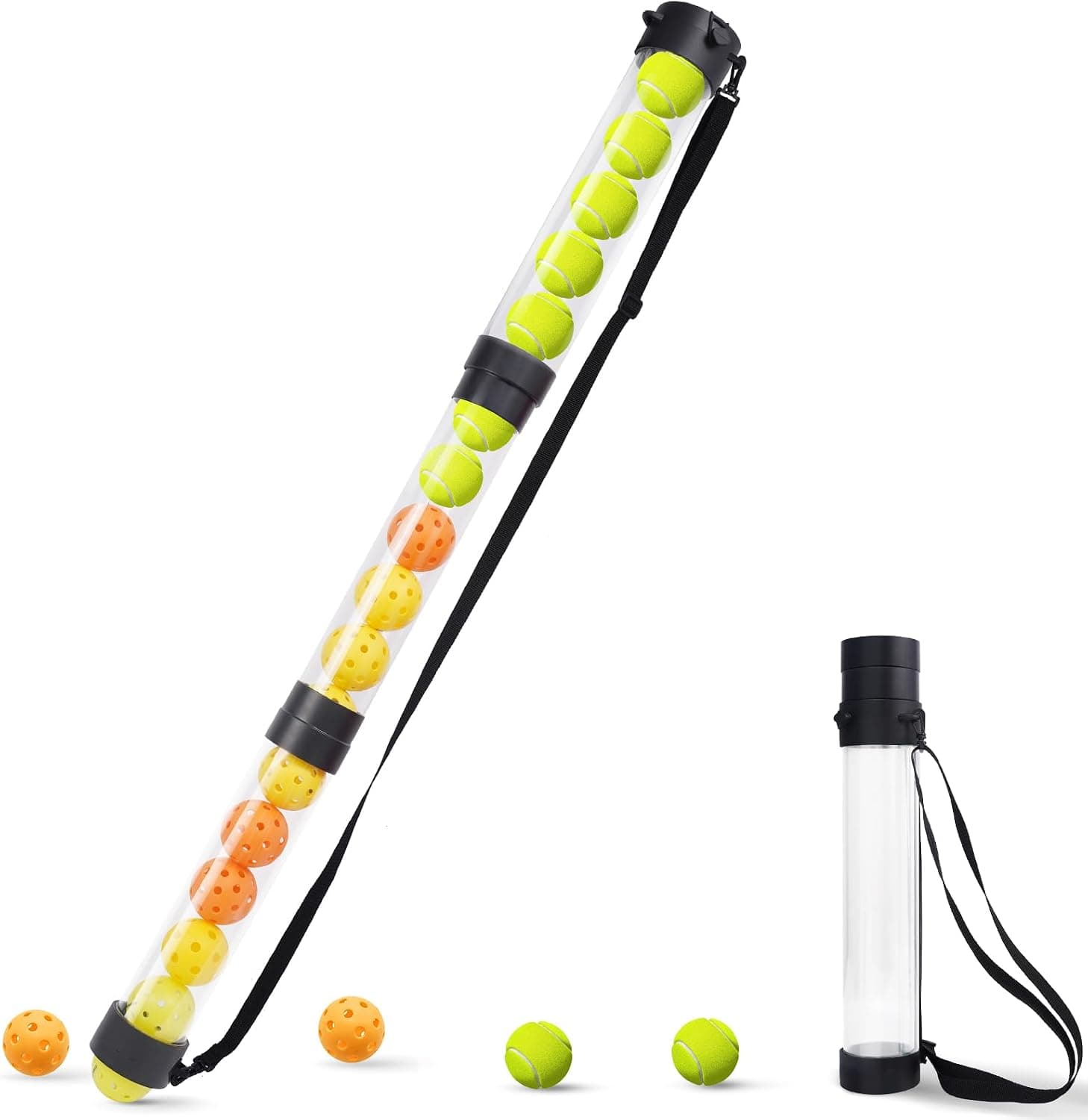 17 Balls Collapsible Pickleball Ball Retriever, Pickup Tube with Shoulder Strap, Lightweight & Durable