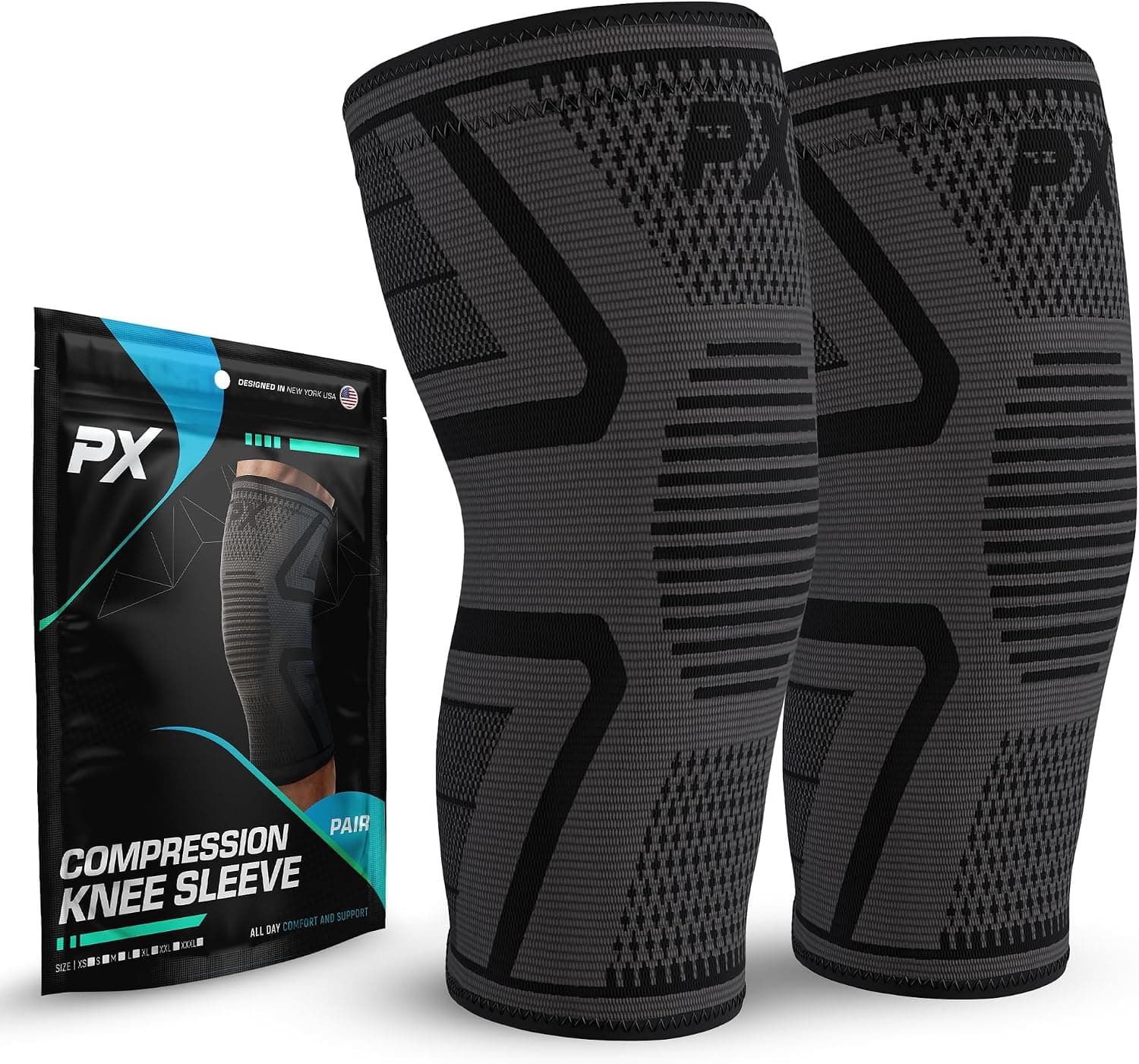 PX Compression Knee Brace 2 Pack for Meniscus Tear Torn ACL Running Workout Sports