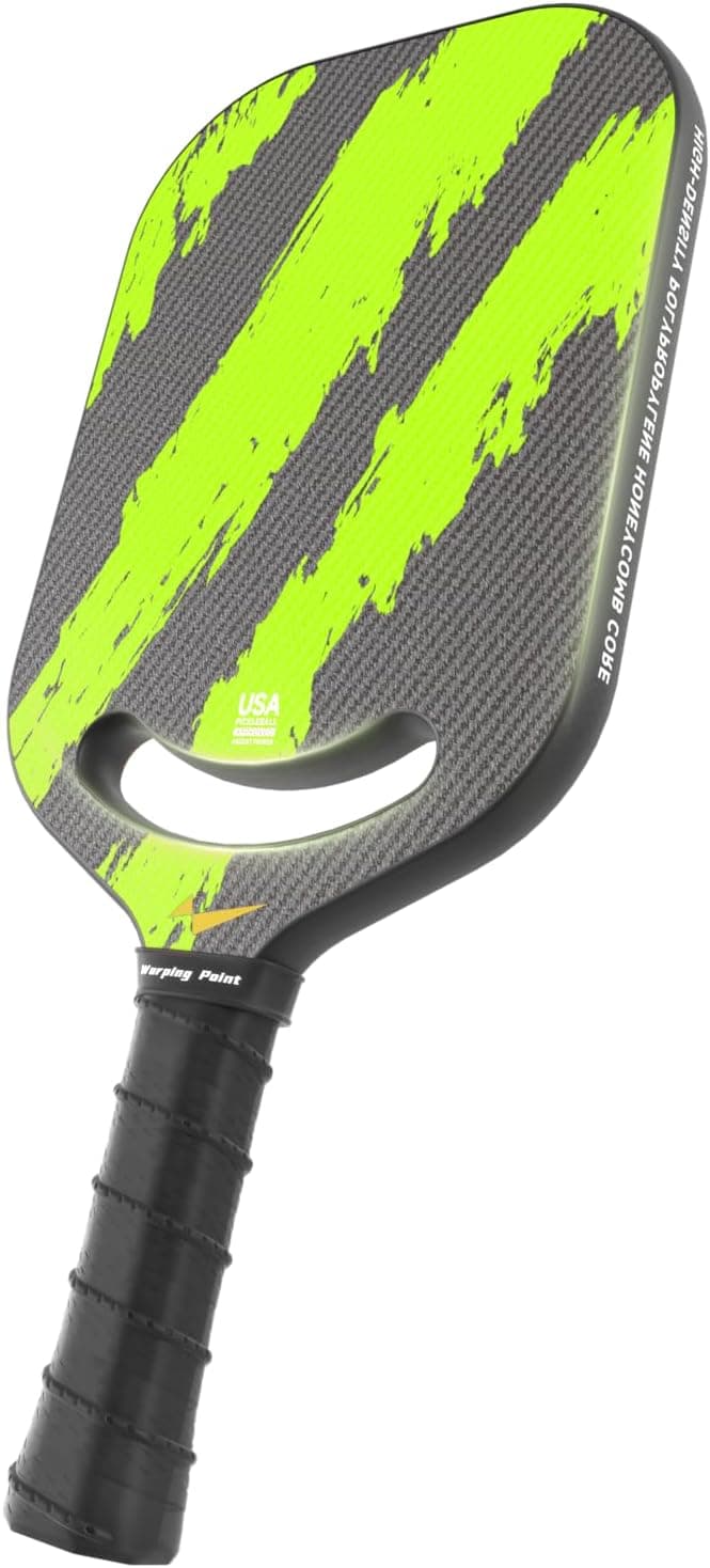 Warping Point Raw Carbon Fiber Pickleball Paddle Endura Friction Surface 20mm Edgeless, Green