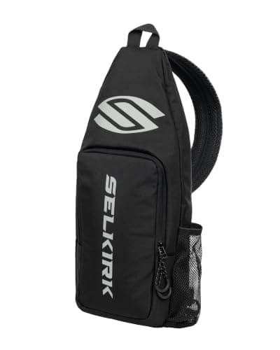 Selkirk Sport Pickleball Sling Bag | Crossbody Bag | Black | A lightweight, padded strap with a dedicated paddle compartment, ball storage, and water bottle pocket