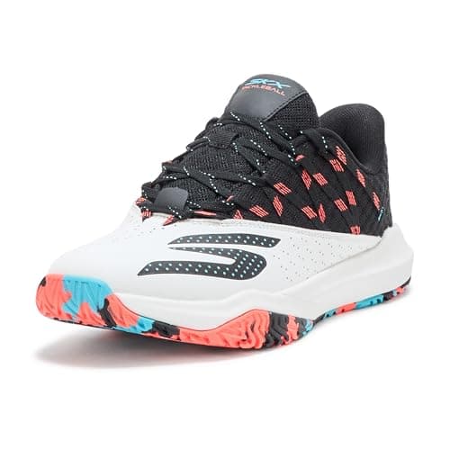 Skechers Men's Viper Court Rally Pickleball Sneaker, White/Pink/Light Blue, 7.5