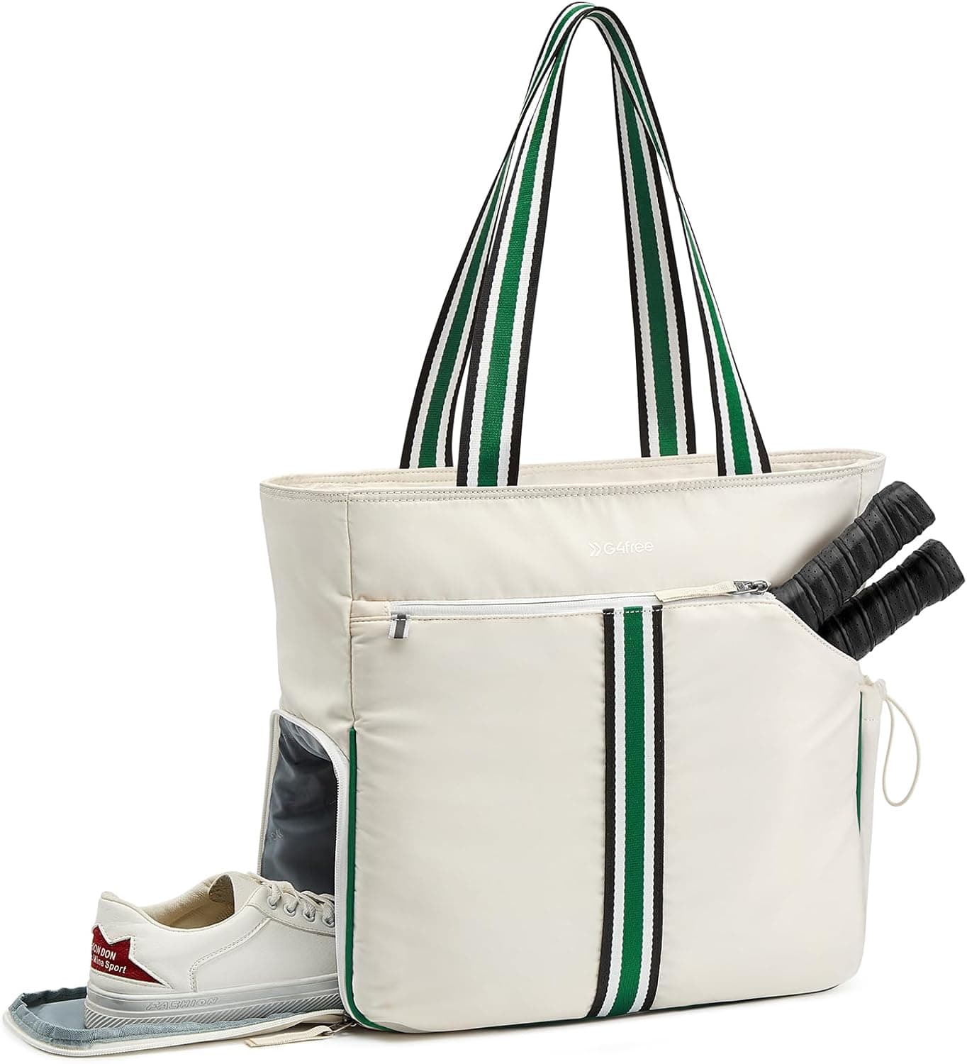 G4Free Pickleball Tote Bag for Women Men, Fits 2 Paddles, Shoe Compartment & Fence Hook