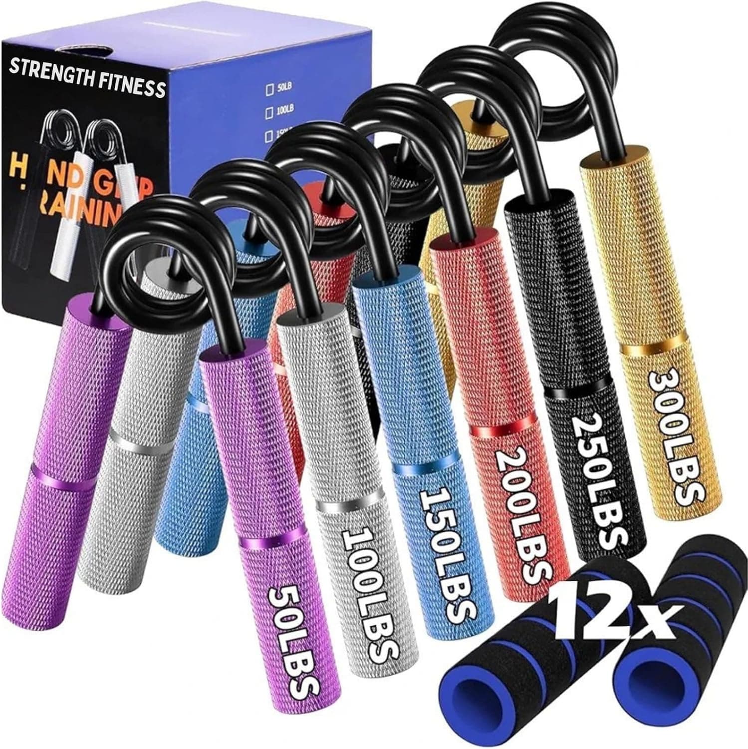 Grip Strength Trainer Set 6 Pack Adjustable Hand Grippers with Non-slip Handles for Forearm Wrist Finger