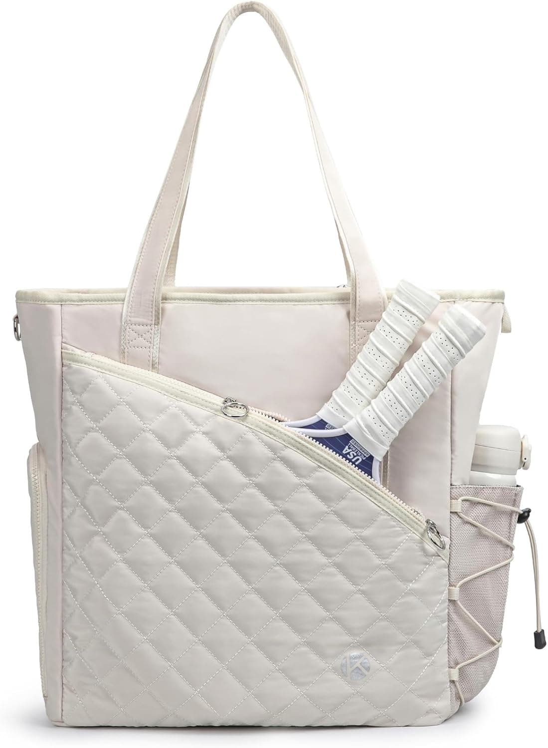Pickleball Tote Bag for Women with Fence Hook, Quilted, Holds 3-4 Paddles, Shoe Compartment & Wet Pocket