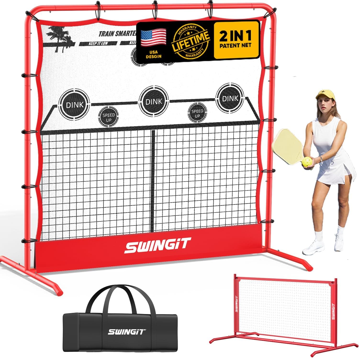 6x6FT Pickleball Rebounder Practice Net with Mini Court Design