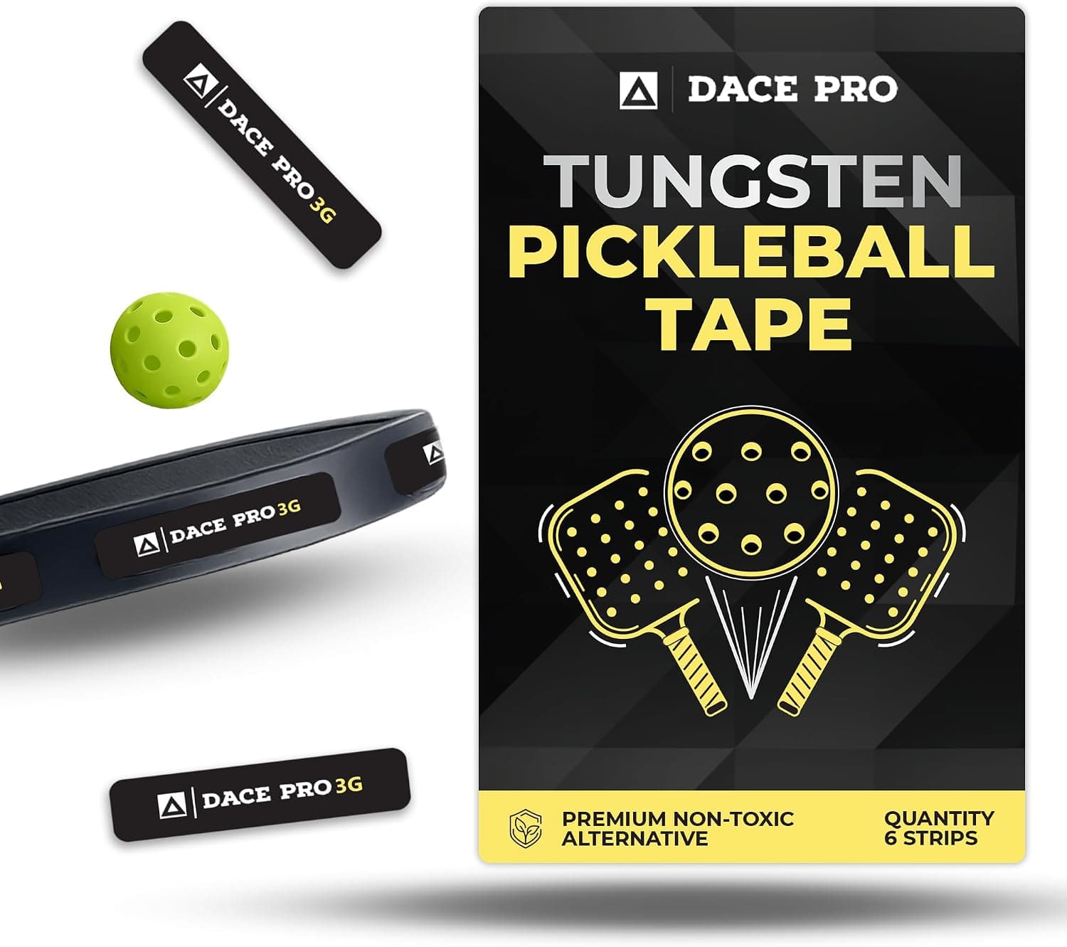 DACE PRO Tungsten Pickleball Tape, Weighted Edge Tape for Paddle Balance & Stability, Non-Toxic Lead Tape Alternative (6 Strips)
