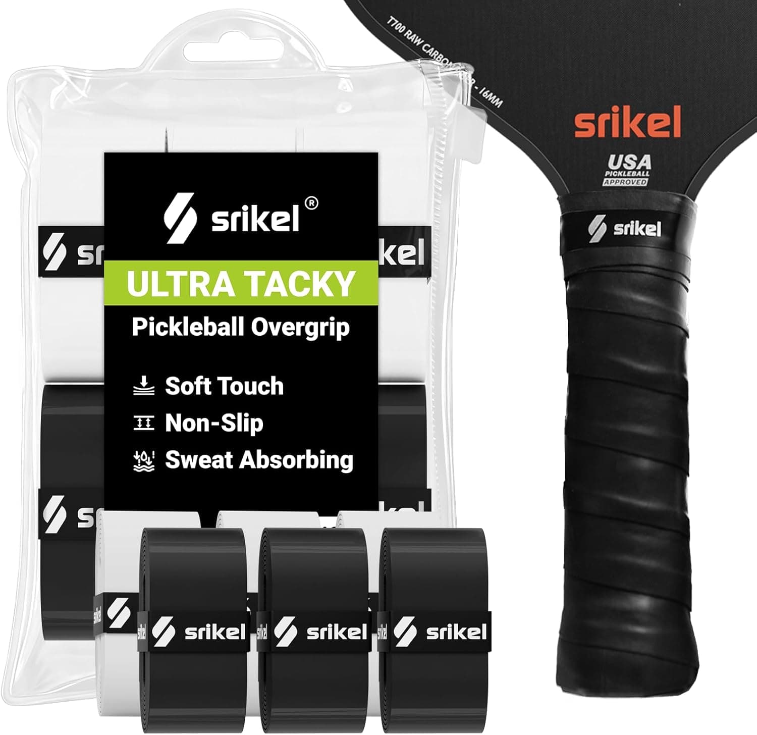 Srikel Pickleball Paddle Overgrip Ultra Tacky Absorbent Non-Slip 6 Pack