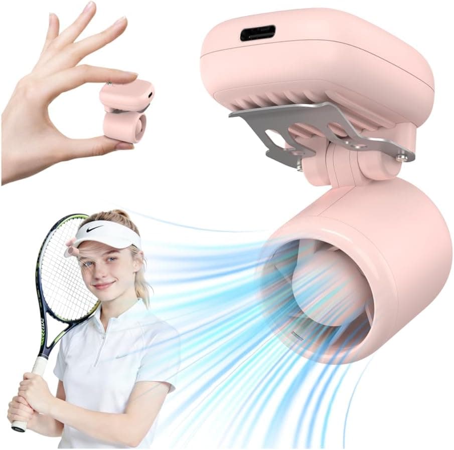 Mini Clip On Fan Portable, Ultra-Lightweight 2oz, Rechargeable with 3 Speeds USB-C, Hands-Free Cap Visor Clip Fan (Pink)