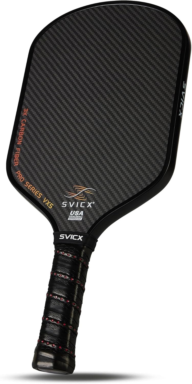 SVICX Carbon Fiber Pickleball Paddle 16mm Extended Handle 3K+T700, Black