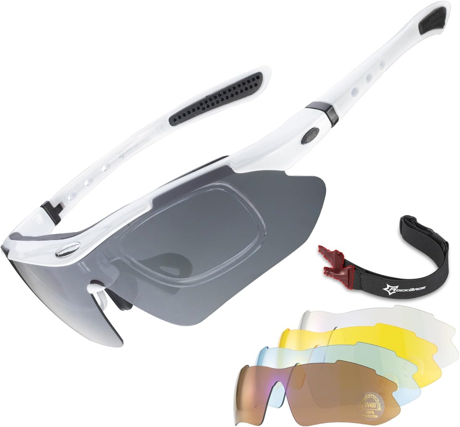 ROCKBROS Polarized Pickleball Safety Glasses UV400 Detachable Temples 5 Lens