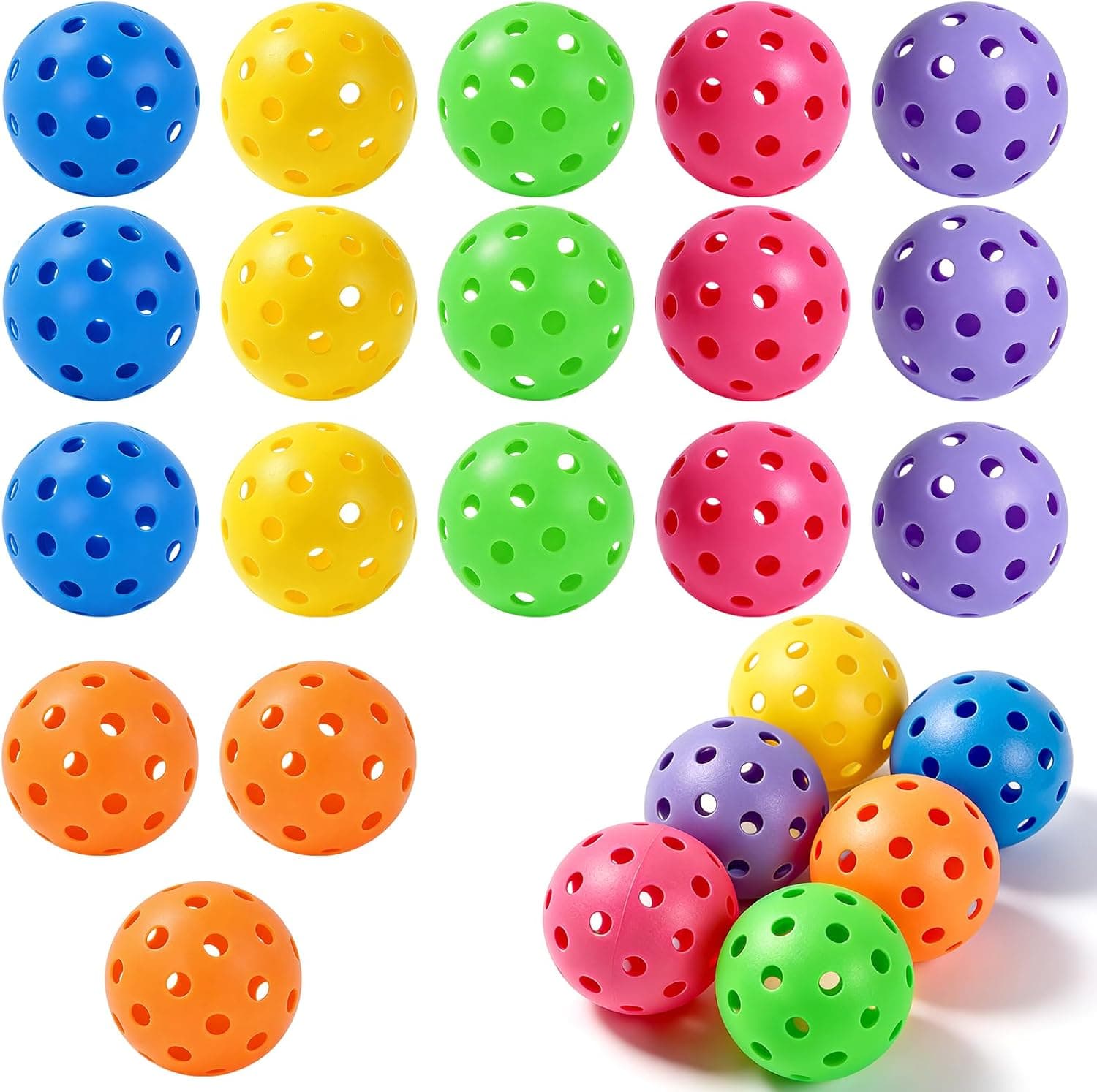 24 Pack 40-Holes Multicolor Outdoor Pickleball Balls, USAPA Approved