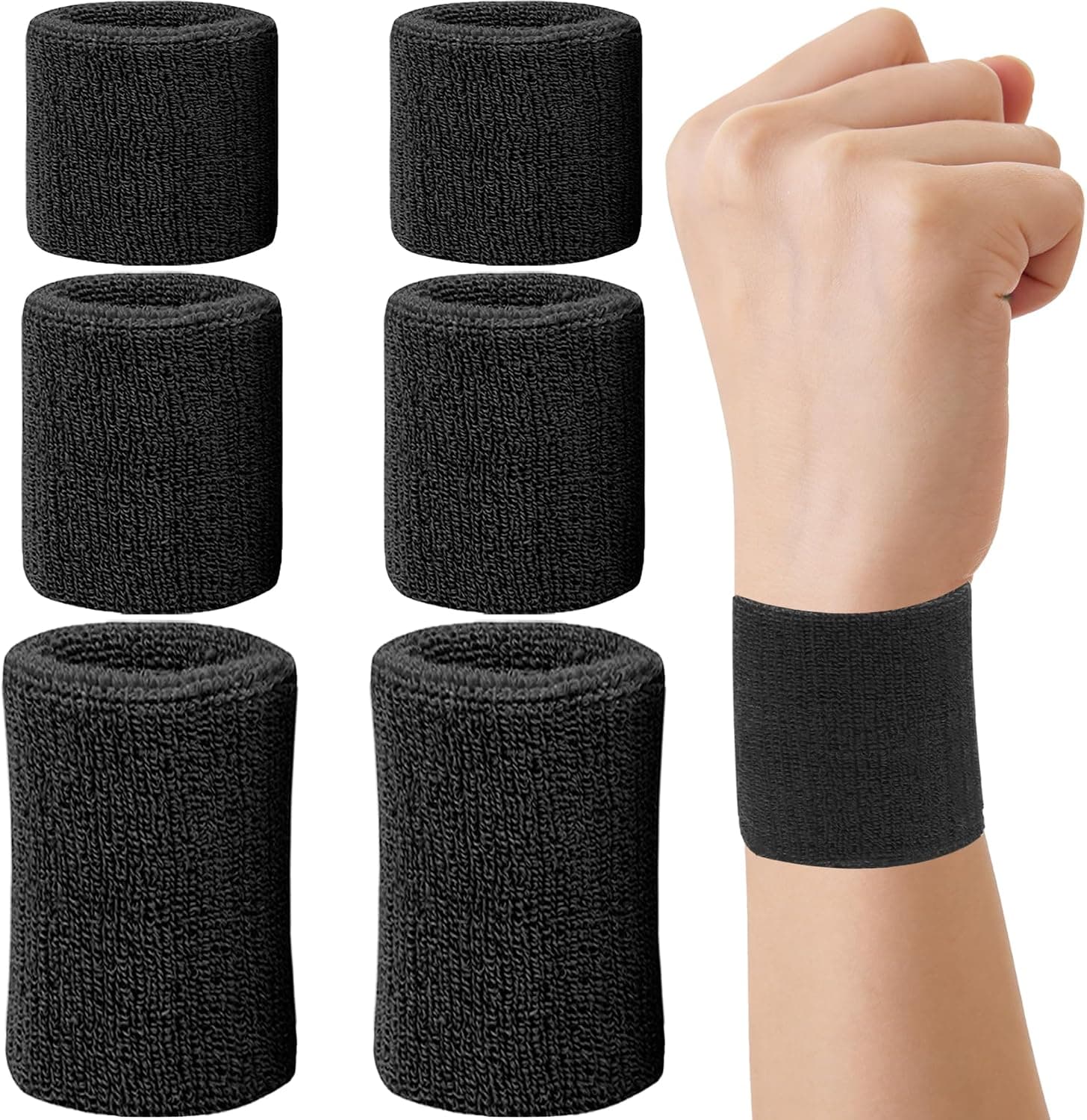 6 Pieces Multi-Sizes Sweatbands Sports Wristband Moisture Wicking Terry Cloth for Pickleball Basketball