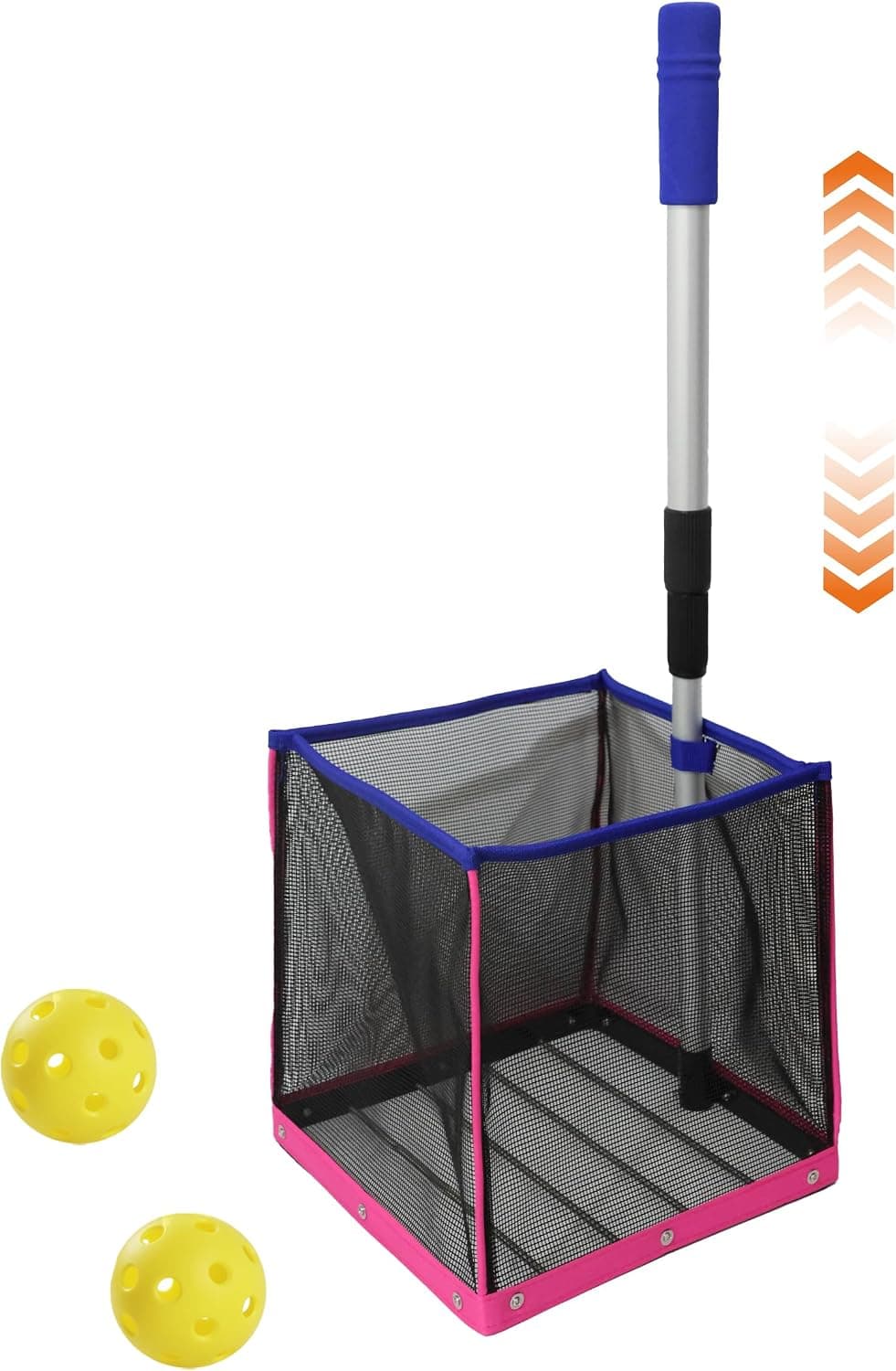 Adjustable Pickleball Picker Upper Ball Retriever Holds 40 Balls, No-Bend Collector, Lightweight