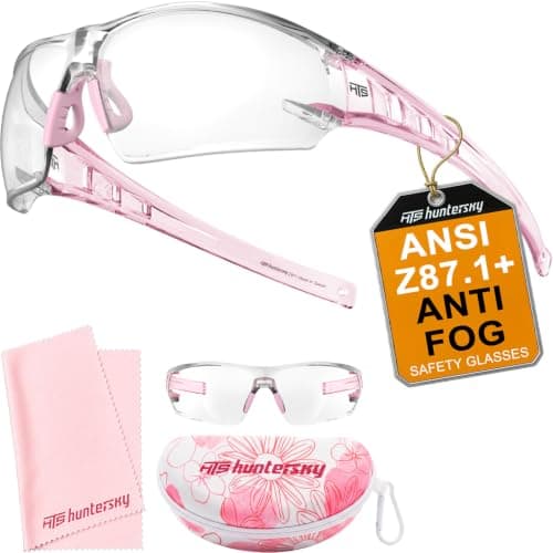 HTS HUNTERSKY S241 Sports Safety Glasses Anti Fog ANSI Z87.1 Small Size Clear Lens Eye Protection Pickleball Padel Squash with Pink Carrying Case